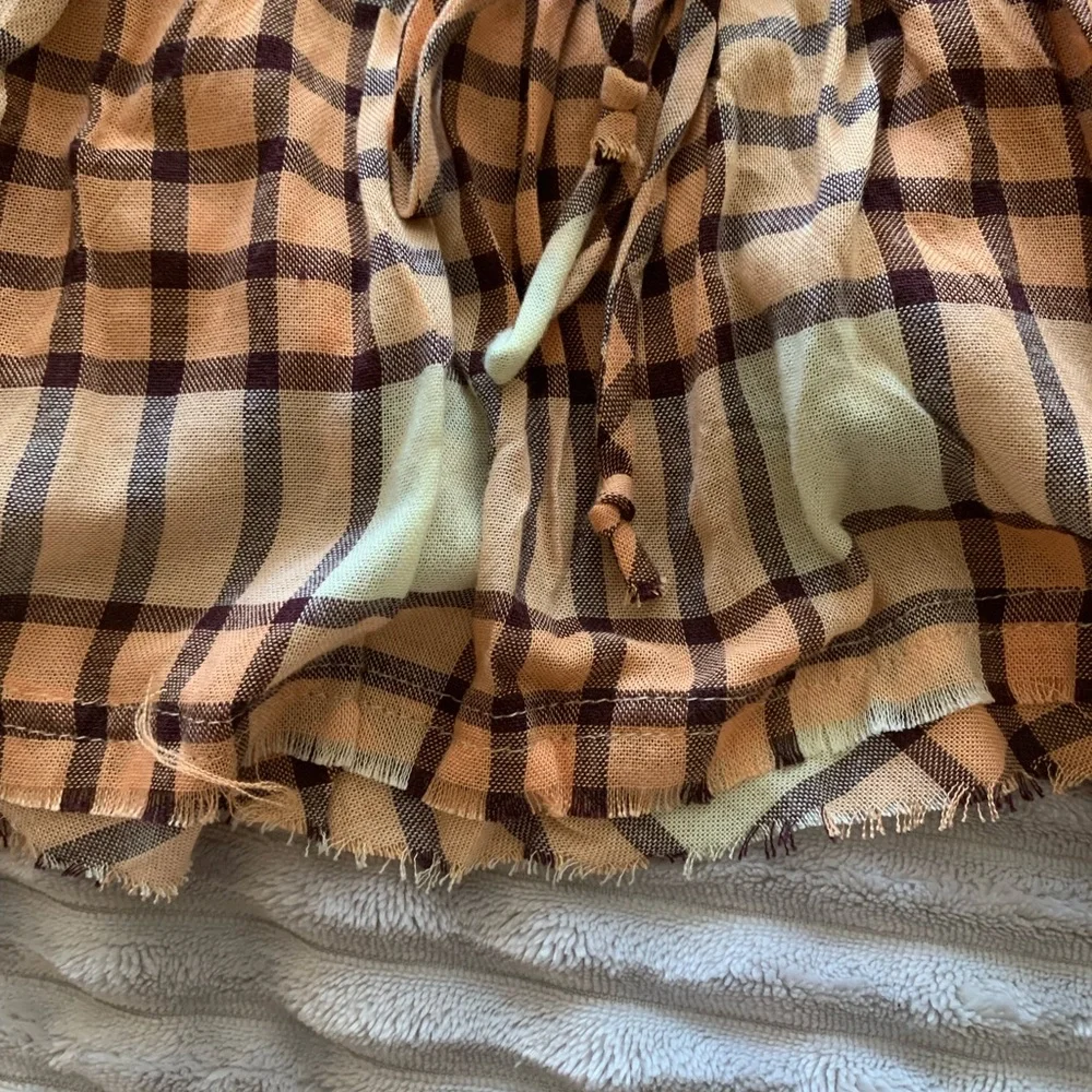 Free People Pacific Dawn Plaid Woven Tunic Snap Front Cinched Waist Orange XS